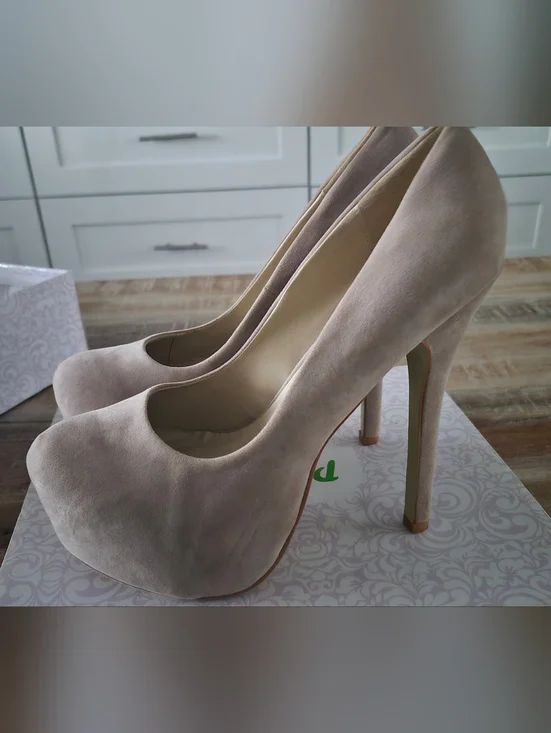 PazzlrClassic Nude Platform High Heels - Women 7.5 Faux Suede - Picture 4 of 8